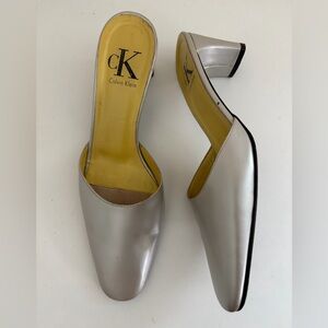 Calvin Klein Silver Mules 90’s Y2K CK Made in Italy
